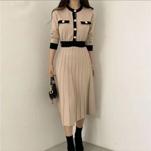 Chicwish Beige and Black Midi Dress